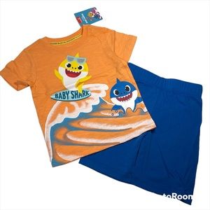 NWT Baby Shark Orange Graphic Tee With Blue Shorts Size 3T